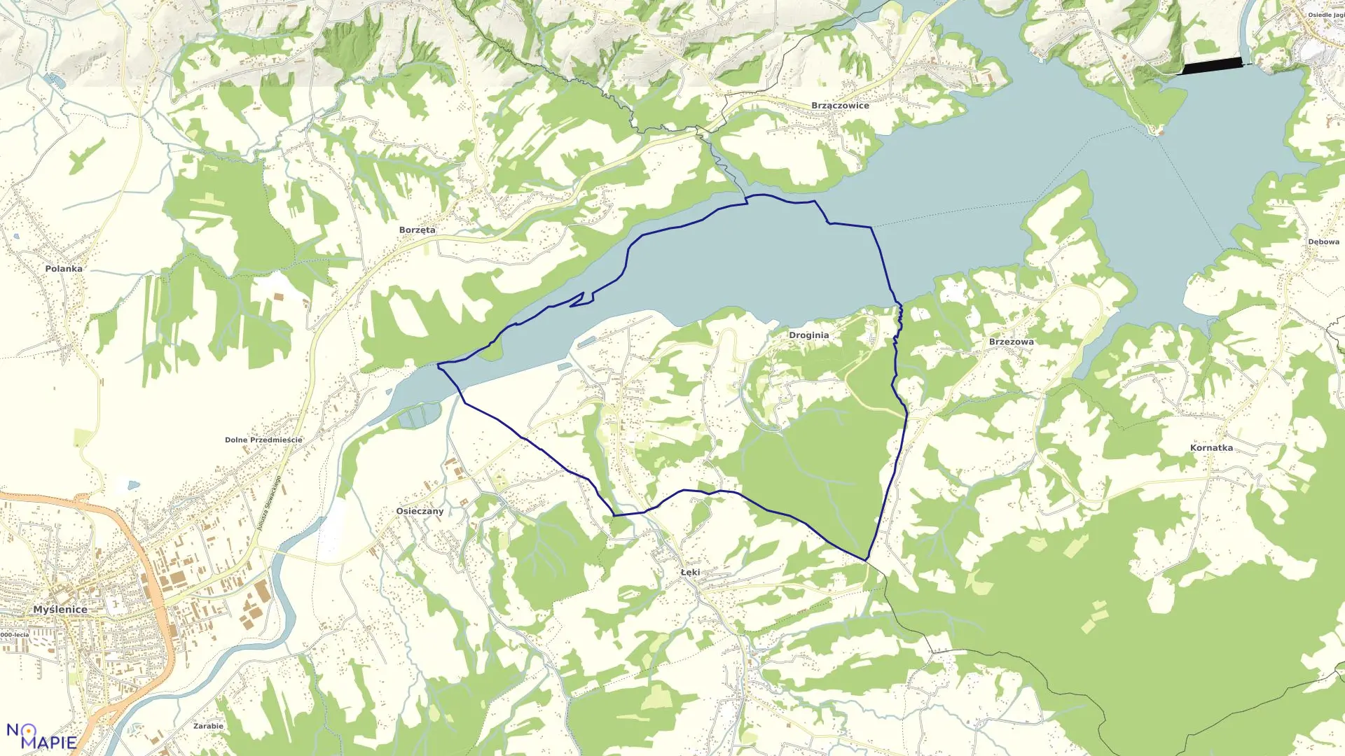 Mapa obrębu Droginia w gminie Myślenice