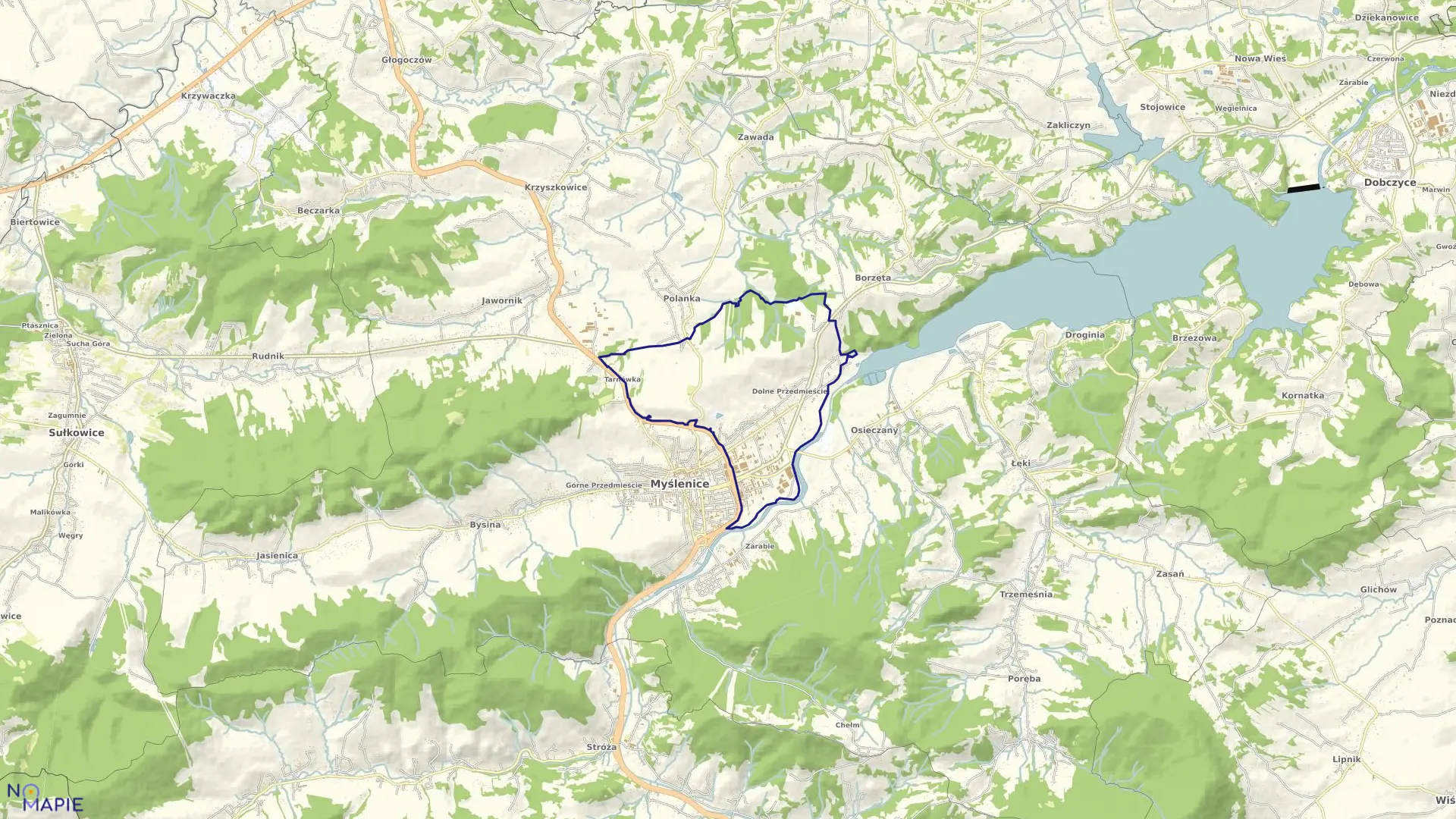 Mapa obrębu Myślenice 1 w gminie Myślenice