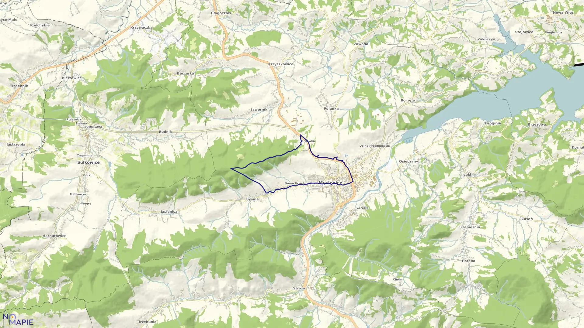 Mapa obrębu Myślenice 2 w gminie Myślenice