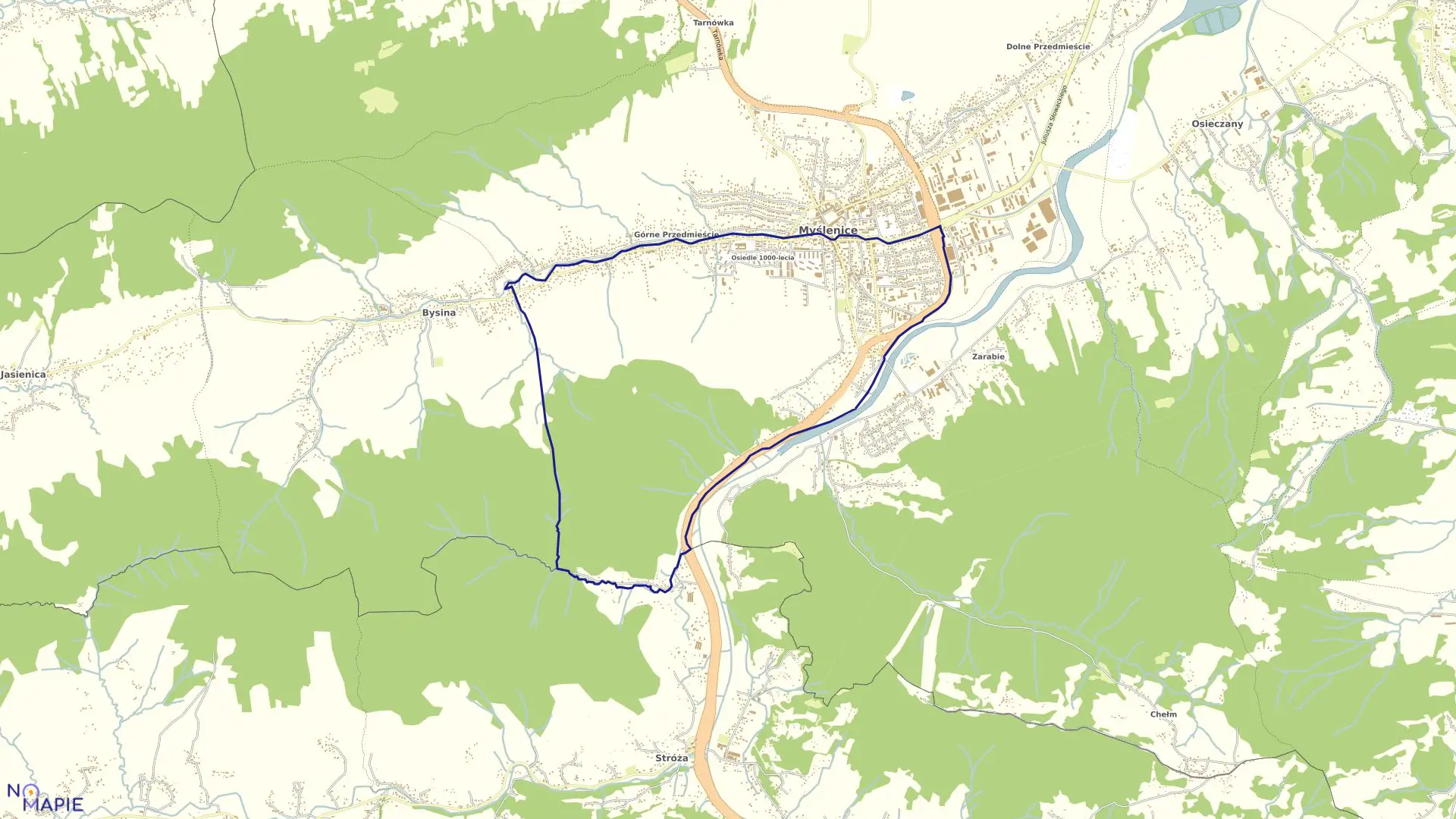 Mapa obrębu Myślenice 3 w gminie Myślenice
