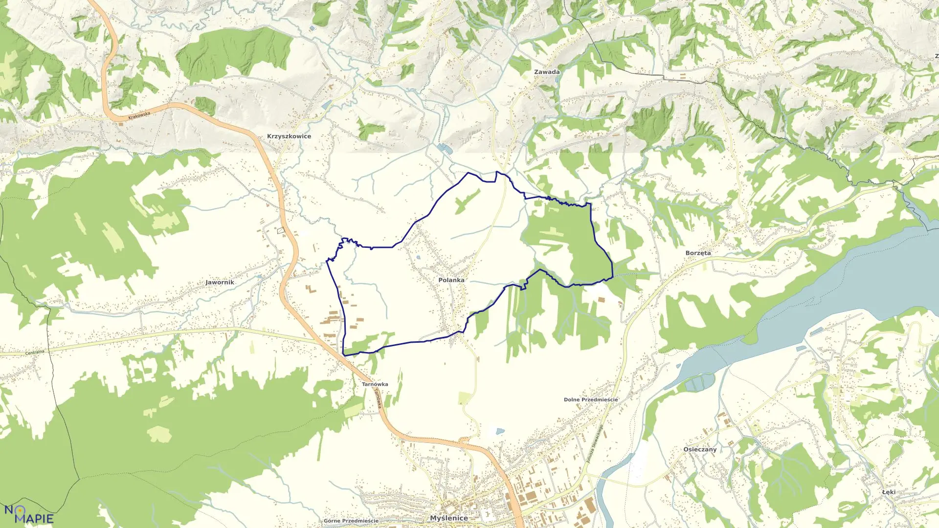 Mapa obrębu Polanka w gminie Myślenice